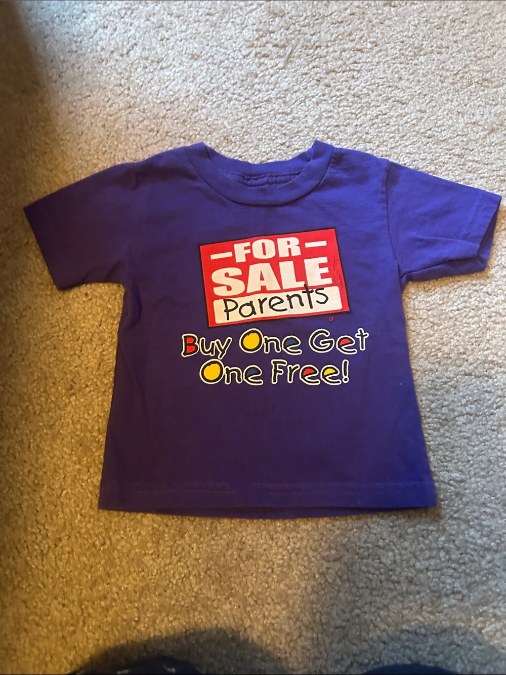 Purple Kids' Graphic Tee - "For Sale Parents"